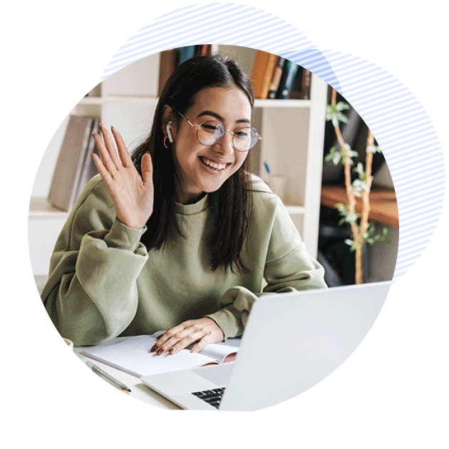 woman patient on her laptop talking to a mental health provider