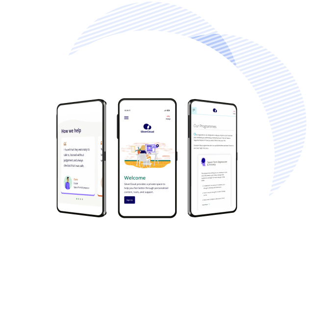 three mobile phones with SilverCloud platform